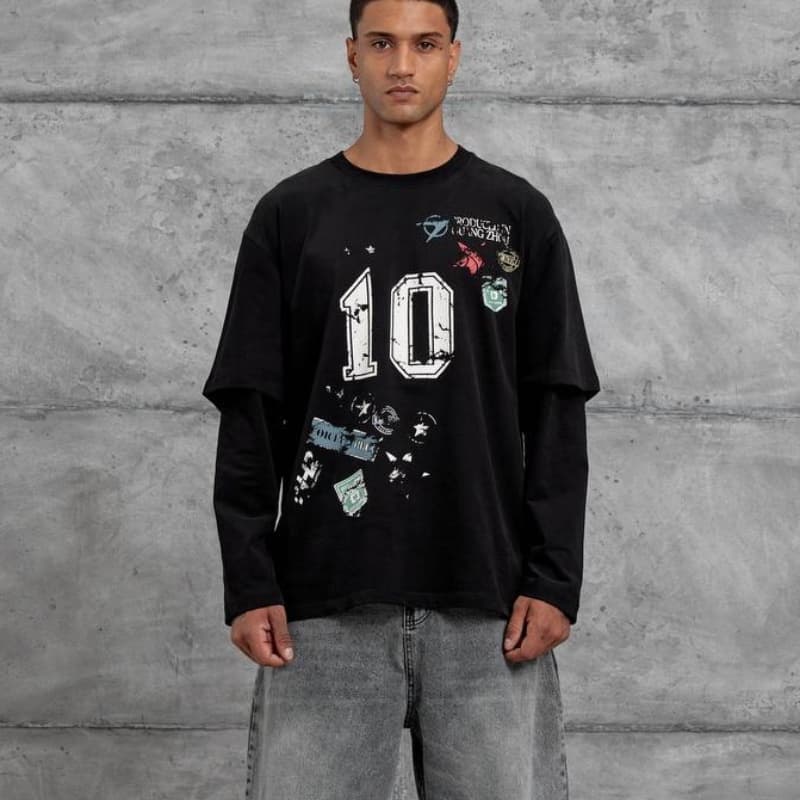 BLACK 2SLEEVE T